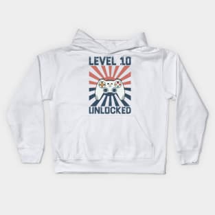 Level 10 Unlocked Video Gamer 10th Birthday Gift for Boys Kids Hoodie